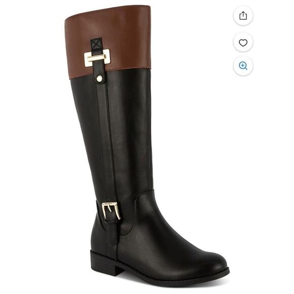 Karen Scott Women's Edenn Buckled Riding Boots, Black Cognac Size 5.5 Gold - Picture 2 of 11